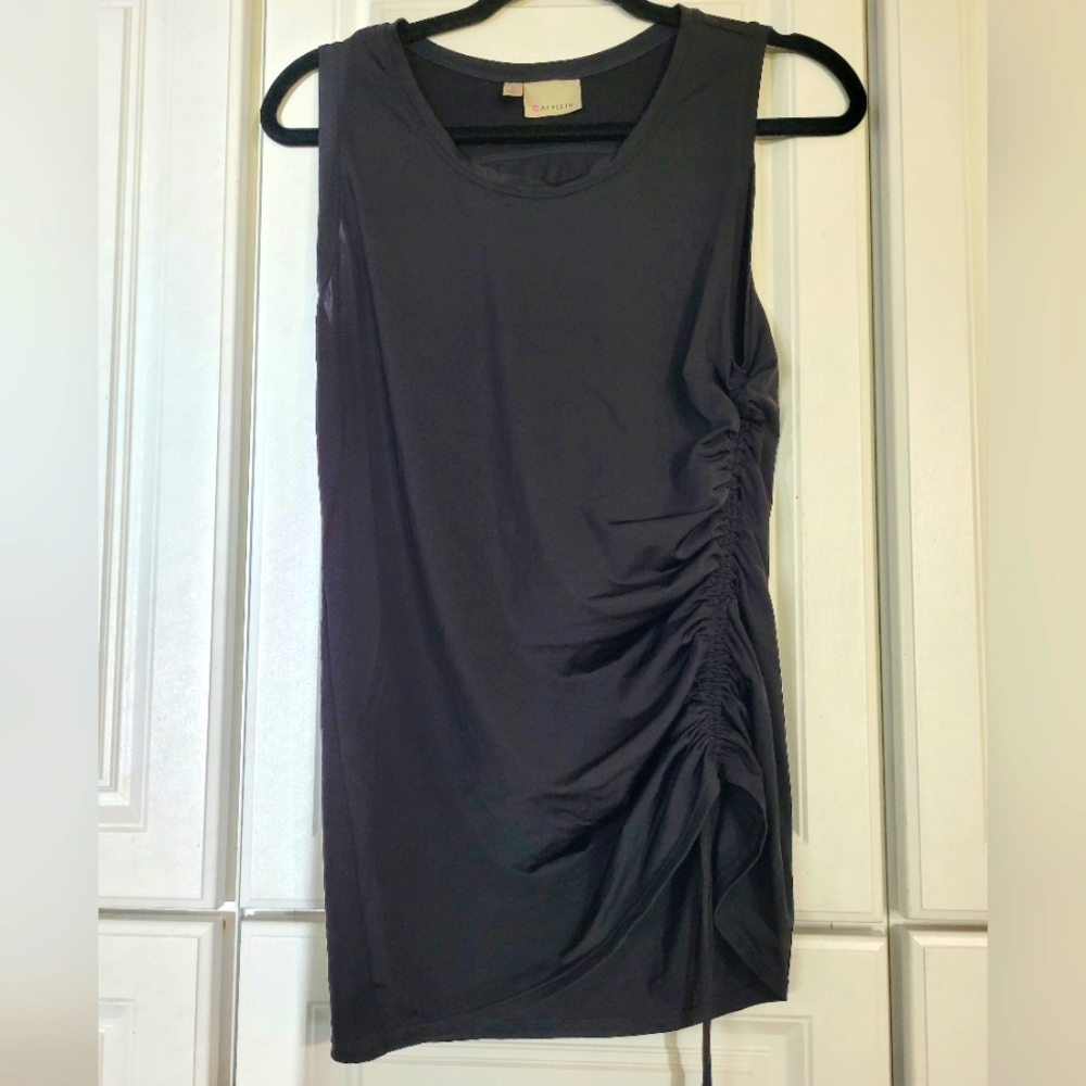 Athleta Black Tank, Ruched Side, Size Medium, M
